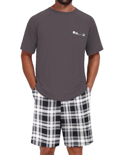 Image of Mens Pajamas Set Lightweight Summer Pjs Sleepwear Soft Comfy Short Sleeve Loungewear With Pocket (S-4X)