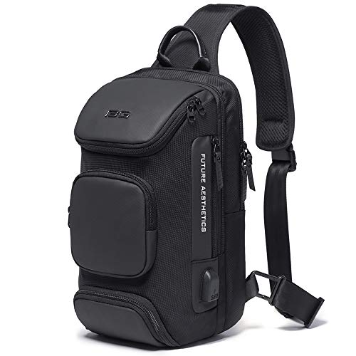 Men's Chest Backpack Unisex USB Crossbody Bag Men's Fashion Casual Shoulder Bag Single Shoulder Bag (Black2