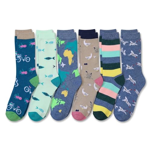 Image of Tipi Toe Women's 6-Pack Funky Crew Socks | Colorful Fun Patterned Novelty Dress Socks, Sizes 9-13