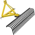 YZONA 60" 3 Point Rock Rake for Tractors, Heavy-Duty Landscape Rake with 360° Rotation, Category 1 Hitch Attachment, Tow-Behind Pine Straw Harrow for Garden, Lawn Care, Farm, Black & Yellow