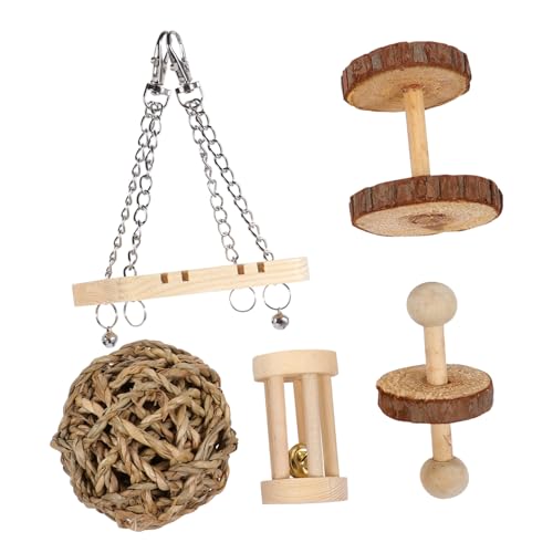 MINAOLULUS 5個 木製小動物用噛むおもちゃ点 ハムスター チンチラ モルモット対応 耐久素材使用 運動促進と健康維持に適した天然木製アクティ