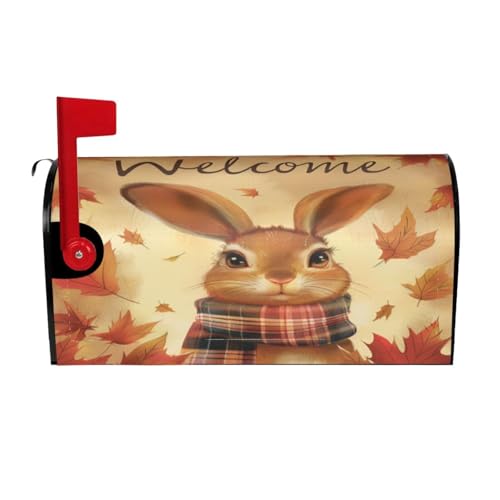 Image of Dujiea Autumn Rabbit Welcome Mailbox Wrap - Waterproof Magnetic Post Box Cover, Standard Size 21 inchX 18 inch Garden Yard Home Decor