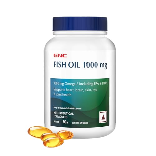 GNC Fish Oil 1000mg Omega-3 with 180mg EPA & 120mg DHA |For Heart, Brain, Joint & Vision Support | Ultra-Pure, & Enteric-Coated For No Fishy Aftertast
