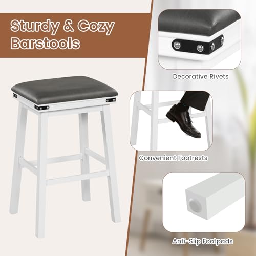 Butacos de barra GOFLAME de 30", juego de 2 unidades, con asiento acolchado y estructura de madera de caucho y acacia, para cocina, comedor y restaurante, color blanco miniatura 7
