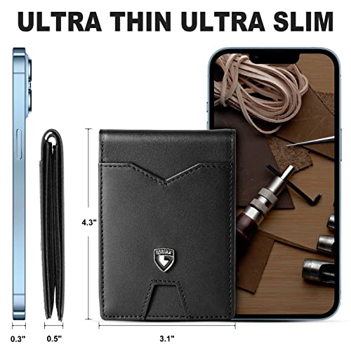 Image of GSOIAX Slim Wallet for Men Rfid Blocking Leather Bifold Front Pocket Carbon Fiber Men's Money Clips Credit Card Holder With Gift Box