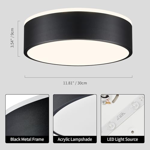 Vikaey Black LED Ceiling Light, Modern Flush Mount Ceiling Light Fixture, Not Dimmable Minimalist Round Metal Lighting Fixture Ceiling Lamp for Hallway, Entryway, Bedroom, Balcony, 11.81 Inch - Image 4