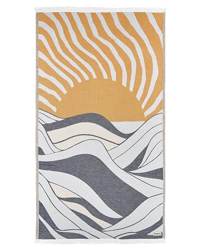 Sand Cloud Turkish Beach Towel - 100% Organic Cotton Turkish Bath Towels - Ultra Soft, Sand Free & Quick Dry Towel for Beach, Pool, or Picnic - As Seen on Shark Tank - Boho Sundown