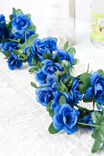 Miracliy 5 Pack 41 FT Fake Rose Vine Flowers Plants Artificial Flower Hanging Rose Ivy for Home Hotel Office Wedding Party Garden Craft Art Wall Décor (Dark Blue) - Thumbnail 7