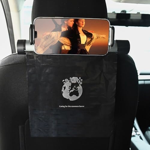 Image of JSCARLIFE Roller Car Trash Can with 2 Leakproof Bags - Headrest Hanging Garbage Bin for SUV /Sedan, Waterproof Aluminum Alloy Design, 360 Adjustable Holder (Gray)