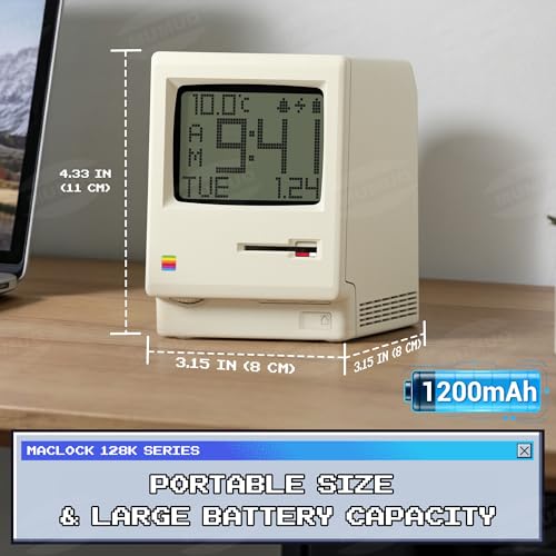 Image of Maclock WB-8 Retro Pixel Alarm Clock 1984 Vintage Computer Decor with Pixel LCD Display, 5 Alarm Modes, Warm Dimmer & Floppy Disk Prop - Nostalgic Gift for Bedroom, Home Office, Gaming Setup