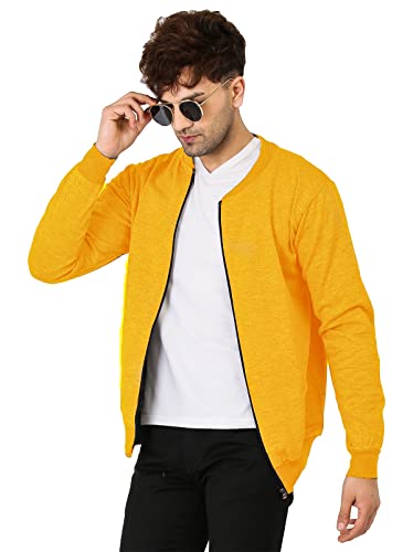 Image of LEOTUDE CASUAL JACKET For Men's Loopknit Regular Fit Full Sleeve Zipper Bomber Jacket for men (Color: Black)