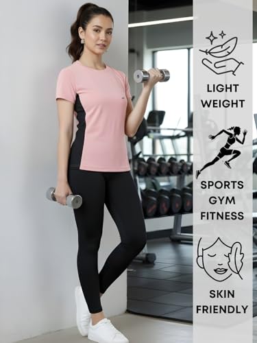 Image of White Moon Gym Tshirt for Women Workout Dry Fit t Shirt Sports Tshirt | Gym Tops for Woman | Lightweight Round Neck Breathable Half Sleeve Activewear Running Yoga Tops for Woman
