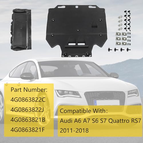 Image of GXARTS Radiator Support Cover Splash Guards w /Clips 4G0863821B Compatible with Audi A6 4G /C7 A7 (4G) 2011-2018 4G0863821F 4G0863822C 4G0863822J Front Lower Engine Under Cover Set