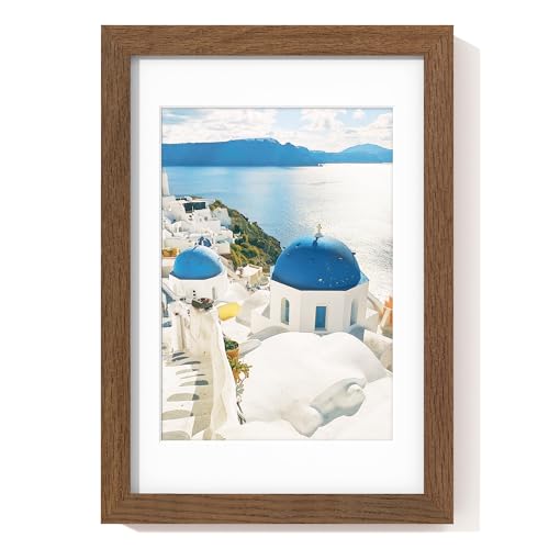 Axeman A4 Picture frame with mat for A5, Solid Oak Wood Document Frame, Walnut