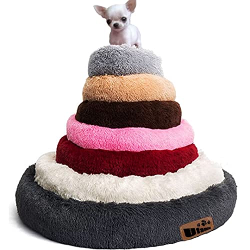 Ufamiluk hundebett katzenbett katzenkissen flauschig katzenkorb zum schlafen Katzenkörbchen waschbar kuschelbett Katzen kuschelbett rund Donut für Grosse mittelgroße kleine Hunde Katzen Ø60cm Braun Cover