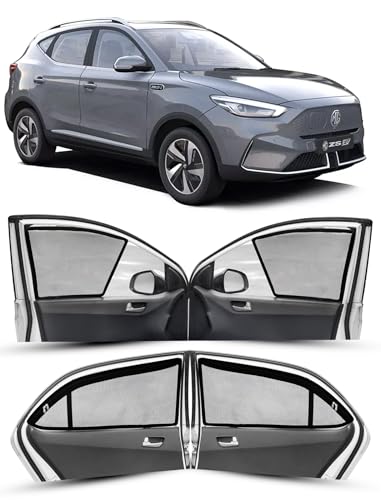 Image of Autofact Magnetic Car Sunshades Compatible with MG Astor (Set of 4) - Easy Installation, UV Protection, Keeps Car Cool (Front 2 Half-Cut for Side Mirror Visibility, Rear 2 with Zippers)