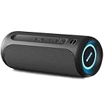 Wireless Portable Speaker,IPX7 Waterproof Bluetooth Speaker, 25W Loud Stereo Sound, Bassboom Technology, TWS Pairing, Built-in Mic, 16H Playtime with Lights for Home Outdoor - Black