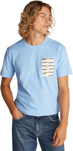 Calvin Klein Men's Short Sleeve Serif Box Graphic Cotton T-Shirt, Blue (Blue Bell), XXL