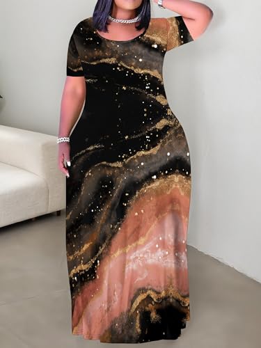 Image of SUZONANA Plus Size Dresses for Women Summer Casual Maxi Dress Short Sleeve Loose Vacation Dress