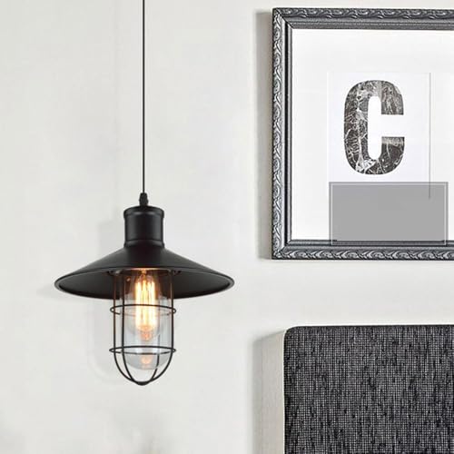 Lampe suspendue en verre et fer noir avec cage géométrique rétro E27 - 5