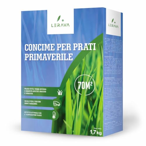 LERAVA Concime Prato Primavera (70m²) - Fertilizzante per Prato Verde e Rigoglioso - Concime Azotato Antimuschio a Lenta Cessione - Rigenerazione e Nutrizione del Tappeto Erboso per Tutta la Stagione