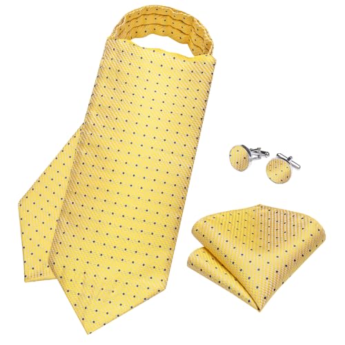 Image of DiBanGu 3PCS Ascot Ties for Men Wedding Jacquard Woven Silk Ascot Cravat for Men Cravat Tie and Pocket Square Set