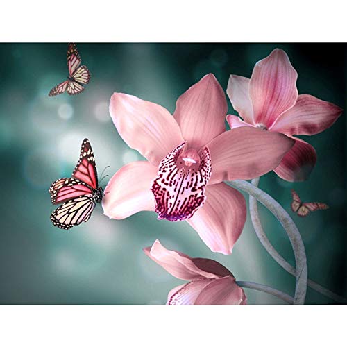 Pintura 5d Diy Daimond Orquídeas Mariposas Pintura Diamante 3D Diamantes Redondos Diamant Pintura Bordado Pintura,70X90cm