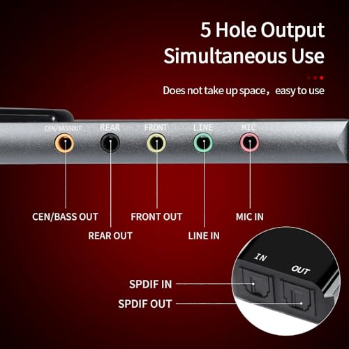 Image of 6 in 1 Portable Multi-Functional USB External Sound Card with SPDIF Optical Output, AC-3 for 7.1 & 5.1 Channel Audio Surround Sound, 48KHz Sampling,Supports AES /EBU, IEC60958, S /PDIF