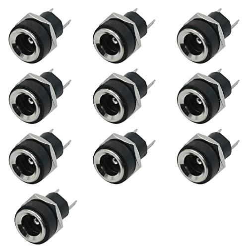 Lot de 10 DC Prise Femelle Filetés 5.5mm x 2.1mm à Souder, Mini Prise DC Connecteur Alimentation Fiche à Souder, à 2 Broches Cover