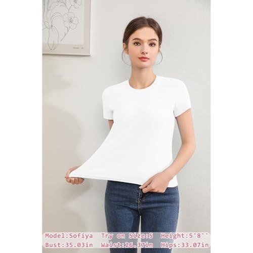 Cotton Short Sleeve T Shirts for Women Slim Fitted Basic Tees Cropped Tshirts Casual Plain Tight Petite Summer Tops3