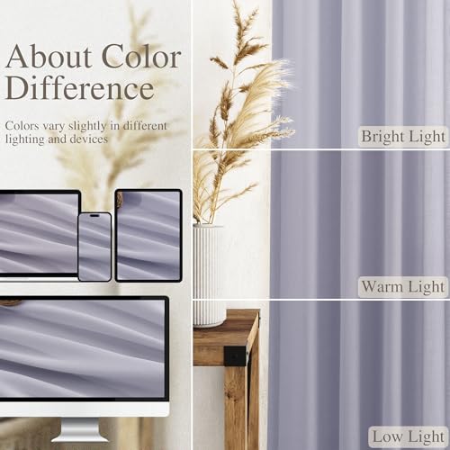 Image of Nanspring Lavender Purple Linen Curtains 96 Inches Long for Living Room Boho Decor Light Filtering Semi Sheer Curtain Back Tab Rod Pocket Modern Luxury Drapes for Bedroom Office 52x96, 2 Panels