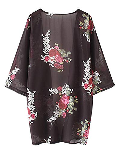 Image of CASURESS Women's Cardigan-Sheer Kimono Loose Summer Floral Print Cover Ups