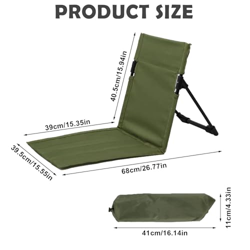 Yunlaishaocer Strandmatte mit Rückenlehne, Klappbar Strandstuhl,600D Oxford-Gewebe Strandliege Leicht Bodenstuhl, Sitzunterlage Outdoor für Camping, Strand, Hinterhof,Picknick,Grasnarbe((Militärgrün)