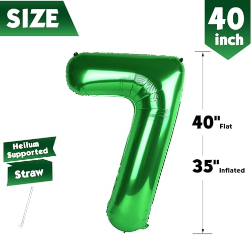 Image of 40 Inch Green Number 7 Balloon Birthday Party Decorations for Men & Women