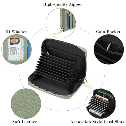 Image of GAEKEAO Wallet Women RFID Blocking Leather Small Compact Zip-Around Credit Card Holder with ID Window & Zipper Pocket