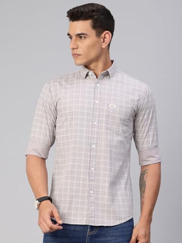 Image of Majestic Man Comfort Slim Fit Spread Collar Small Checked Cotton Casual Shirt