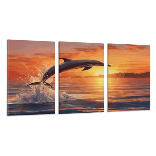 Impressions sur toile dauphin de qualité supérieure en 3 panneaux
