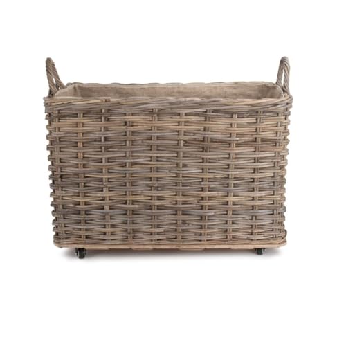 Red Hamper Cesta Grande de Mimbre con Ruedas y Forro de arpillera, Madera Ratán, L