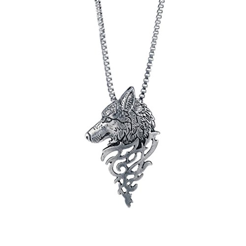Keliay Wolf Head Shape Alloy Pendant Jewelry Necklace Best for Gift (B)