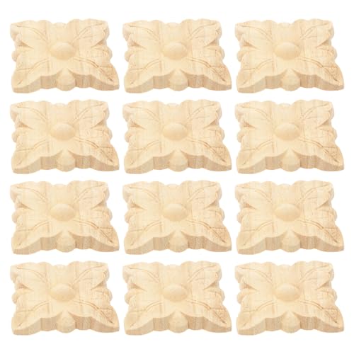 ARTIBETTER Apliques Tallados de Madera 12 Piezas 5X5 CM Decoración para Puertas Camas y Muebles Calcomanías Decorativas de Madera para Gabinetes y Ventanas