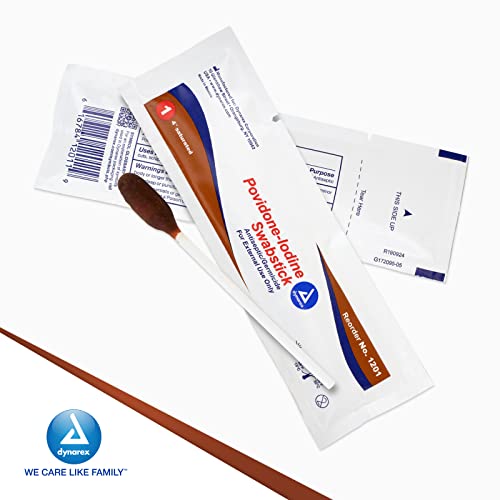 dynarex povidone iodine swabsticks swabstick packaged in individual foil pack antiseptic for skin preparation brown 1 box of 50 dynarex povidone iodine swabsticks