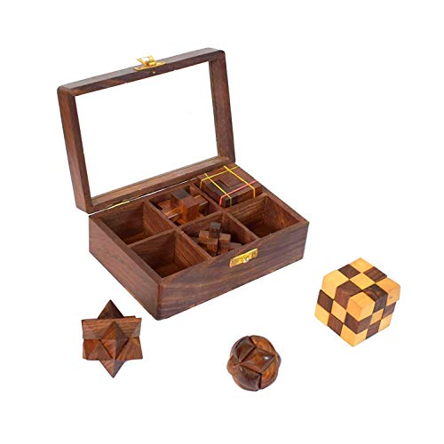 Image of Wooden Six In One Puzzle Game Set (7 inch X 5 inch Inch,Brown), Kids and Professionals