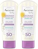 Aveeno Baby Continuous Protection Zinc Oxide Mineral Sunscreen Lotion for Sensitive Skin with Broad Spectrum SPF 50, Tear-Free, Sweat- & Water-Resistant, Travel-Size, 3 fl. Oz (Pack of 2)