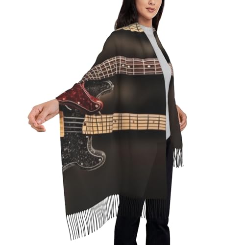 Écharpe imprimée guitare et basse, grand châle noir doux aux finitions haut de gamme