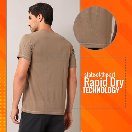 Image of TECHNOSPORT Men's Slim Fit Polyester Activewear Sports T-Shirt with Moisture-Wicking Comfort for Workout, Running & Gym