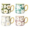Ceramic Coffee Mug Set of 4 16 Oz Porcelain Tea Cups with Flower Pattern Hand Made Floral Ceramic Mugs for Latte Cappuccino Best Gifts for Christmas Mothers Day Dishwasher Microwave Safe