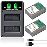 BLN-1 Battery 2 Pack and Dual Charger for Olympus BLN-1, BCN-1 and Olympus OM-D E-M1, OM-D E-M5, Pen E-P5 E-M5 MKII, Pen-F, Pen E-P5, HLD-6 Camera