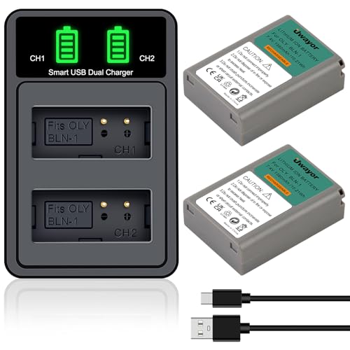 BLN-1 Battery 2 Pack and Dual Charger for Olympus BLN-1, BCN-1 and Olympus OM-D E-M1, OM-D E-M5, Pen E-P5 E-M5 MKII, Pen-F, Pen E-P5, HLD-6 Camera