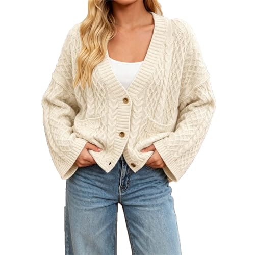 Cárdigan de punto suelto para mujer con cuello chal y bolsillos prácticos