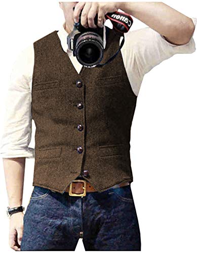 Image of Ceehuteey Mens Suit Vest Waistcoat Tweed Retro V Neck Wool Herringbone for Prom